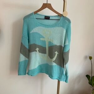 Wooden Ships Aqua Anchor Crewneck Sweater Size S-M